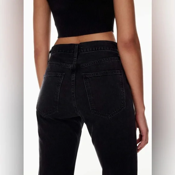 AGOLDE Lana Slice Mid-rise Straight-leg Jeans Distressed Black Gray Leg Hole - Picture 6 of 16